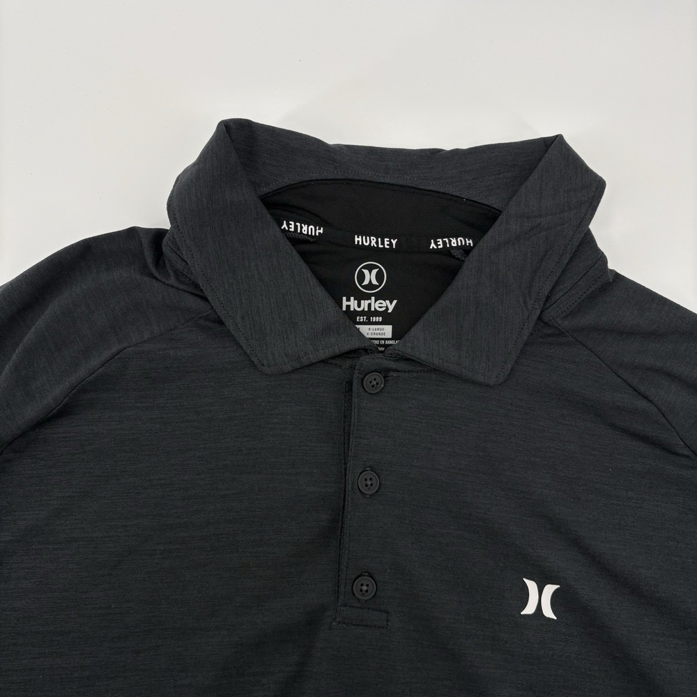 Hurley Men's Black Short Sleeve Stretch Polo Logo Golf Shirt Size XL